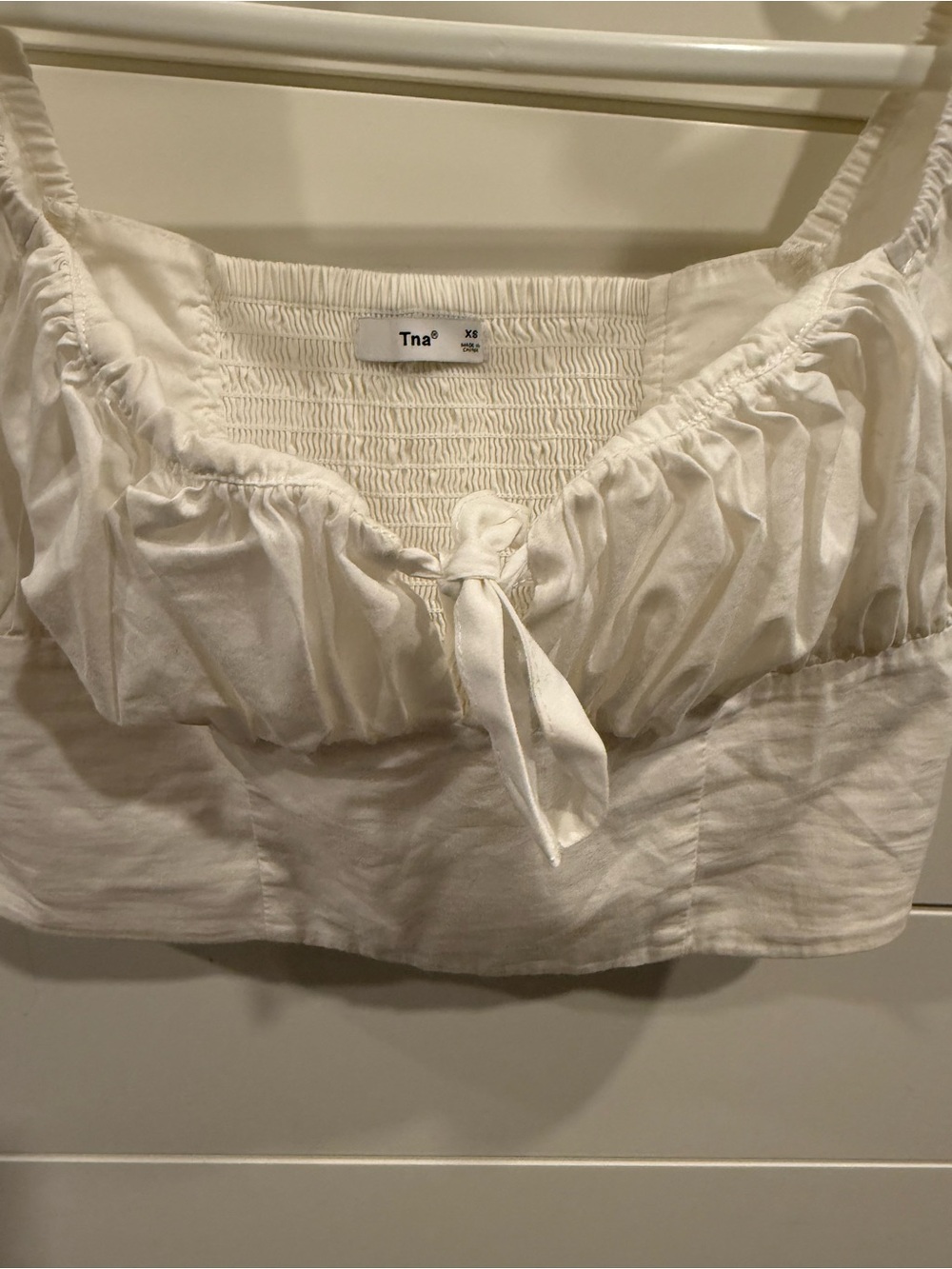 TNA White Puff Sleeve Smocked Crop Top - Picture 6 of 6